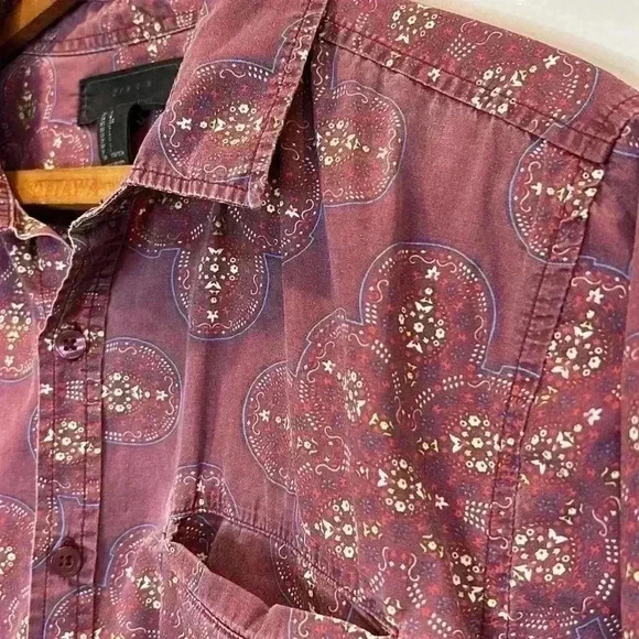 21Men Short Sleeve Button Up Shirt Large Paisley Pocket Pattern 100% Cotton Fun - Picture 2 of 7